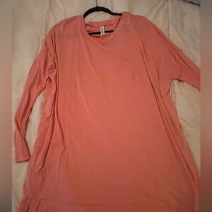 Zenana Pink Long-sleeve Hi-Lo tshirt top, Long, Size 1X, soft and comfy